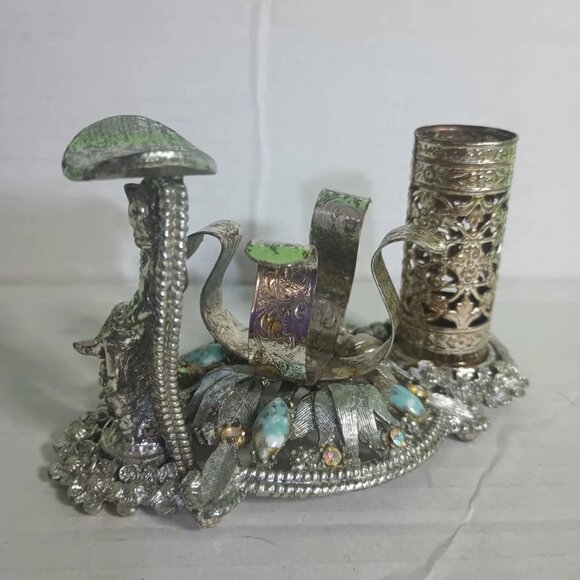 Vintage 60s Sam Fink Vanity Organizer Silver Tone Filigree with Rhinestones MCM - Picture 7 of 15